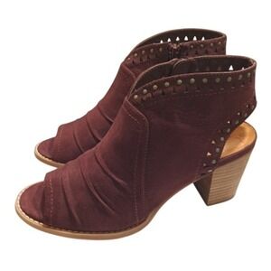Sonoma Women's Size 9.5M Burgundy Peep Toe Ankle Booties Studded Block Heel Zip